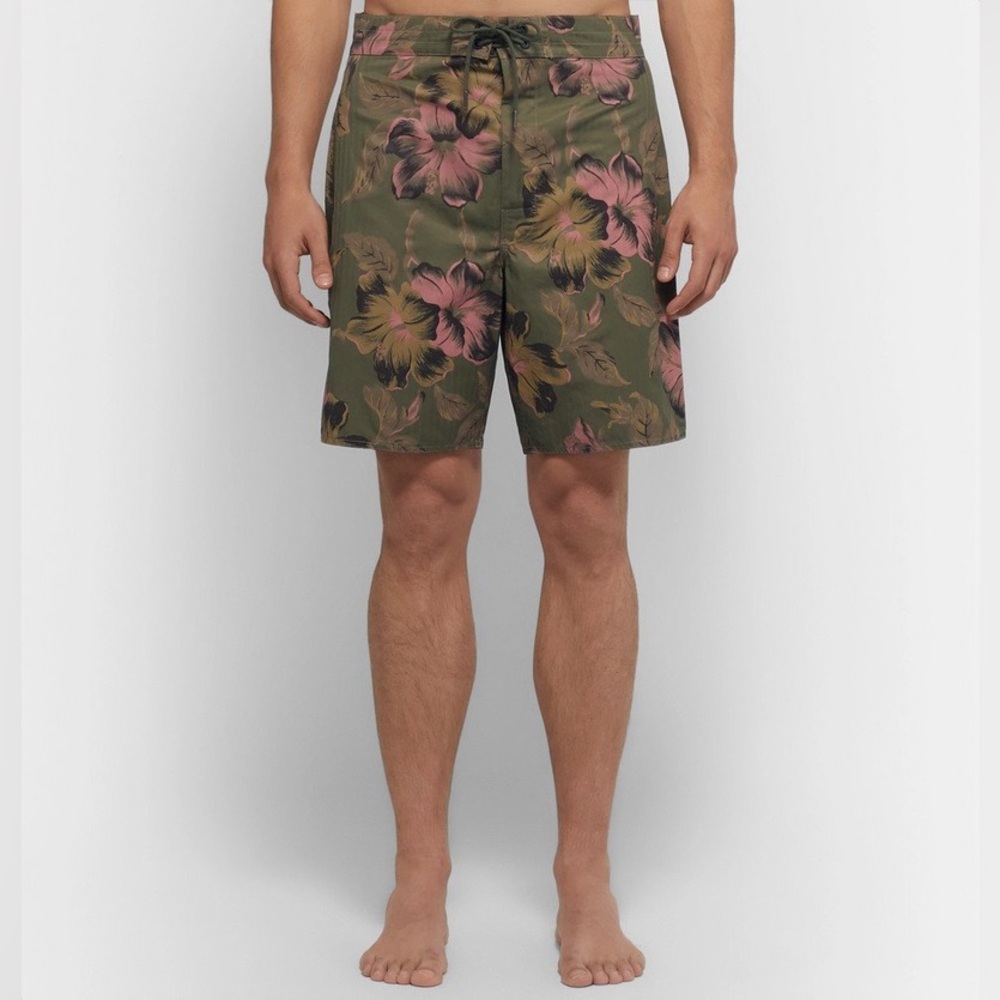 RRL Tropical Print Long Length Swim Shorts Green NWT Size 28